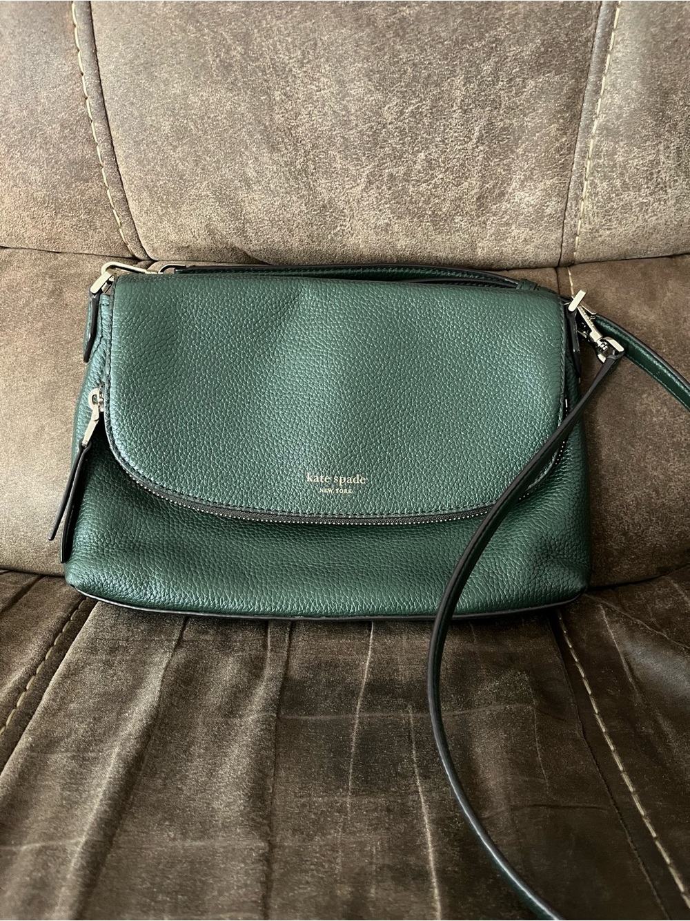 kate spade Dark Green Pebbled Leather Crossbody Bag